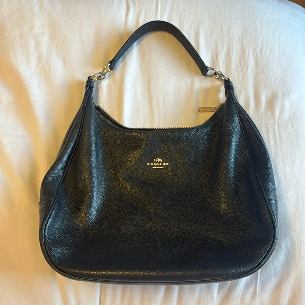 Black Leather Coach Shoulder Bag - Picture 1 of 7